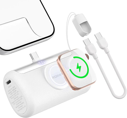 Portable Charger, 10000mAh PD 22.5W Fast Charging Mini Power Bank with Built-in USB C Connector, 3-in-1 Battery Pack for iPhone 17/16/15 Pro/Max, Apple Watch Ultra/11/10/SE, iPad, Pink