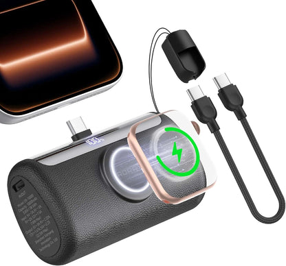 Portable Charger, 10000mAh PD 22.5W Fast Charging Mini Power Bank with Built-in USB C Connector, 3-in-1 Battery Pack for iPhone 17/16/15 Pro/Max, Apple Watch Ultra/11/10/SE, iPad, Pink